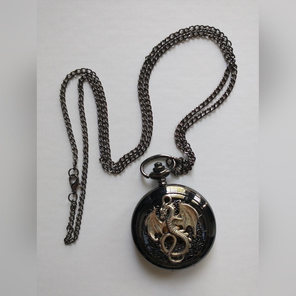 Black Dragon Pocketwatch Necklace